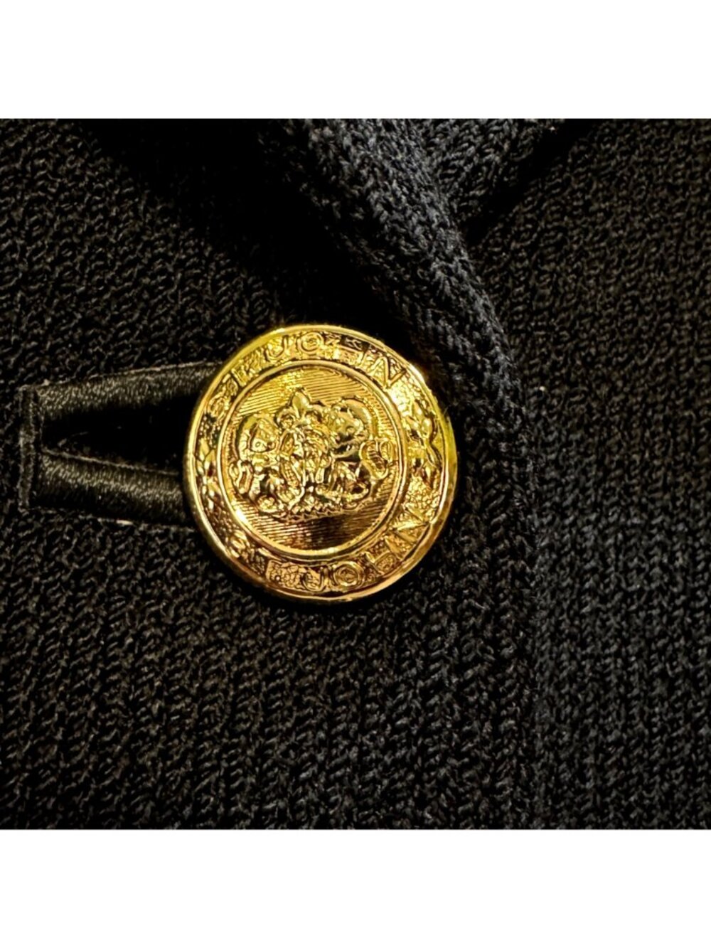 Vintage St John Knit Blazer Size 2 Black Gold Crested Buttons Old Money Nautical - Picture 7 of 14